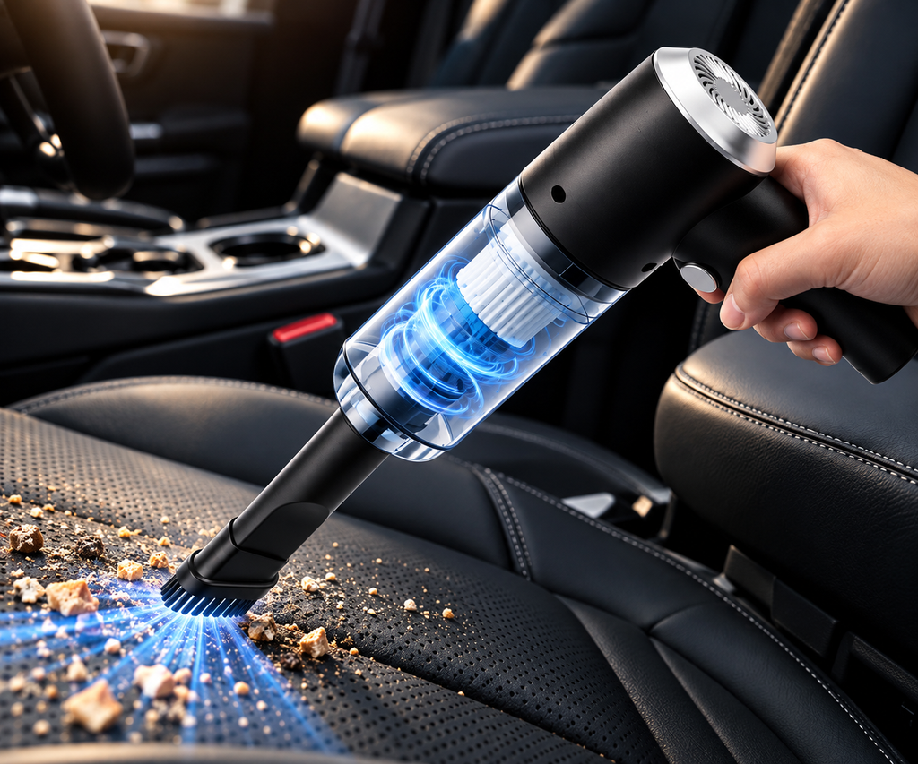 ARKÉVIC VAC ONE aspiradora inalámbrica limpiando el interior del coche
