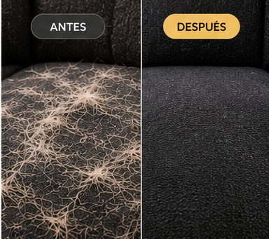 Antes y después de retirar pelo de tapicería con FurZero